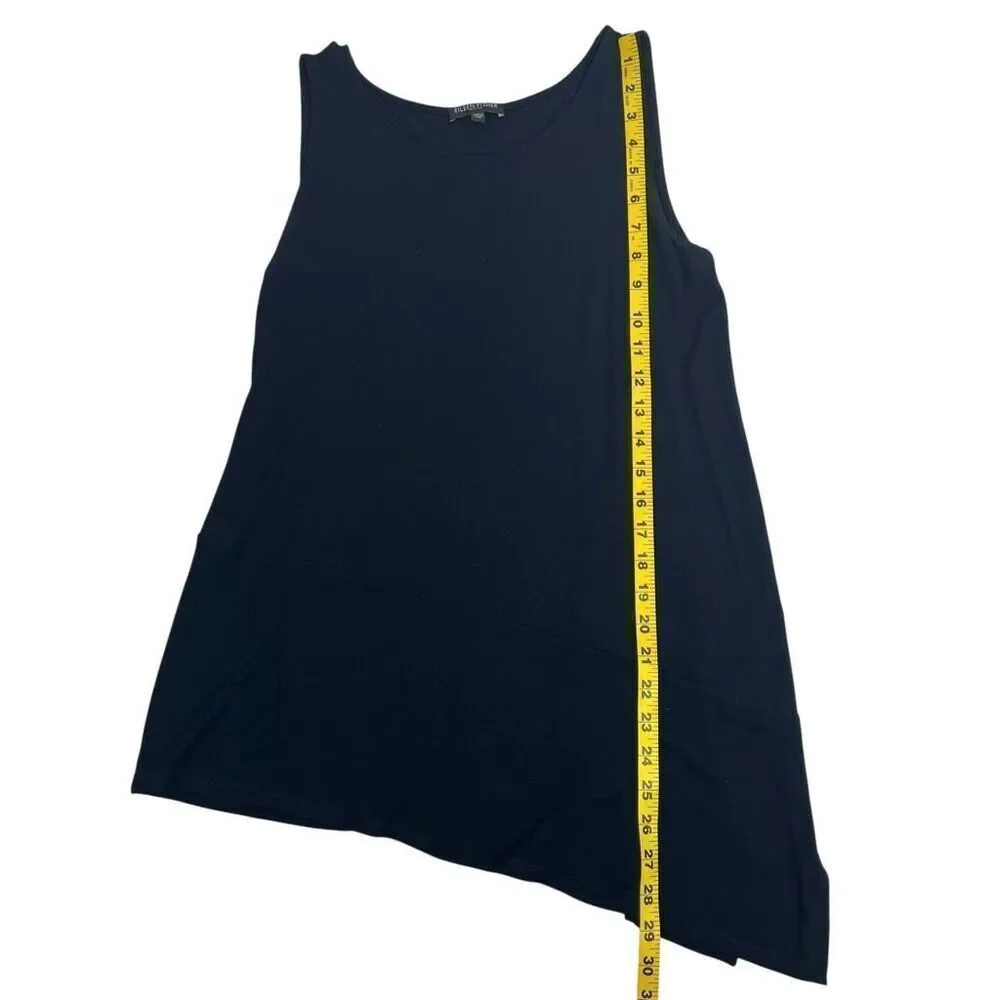 Eileen Fisher Womens Asymmetrical Round Neck Tunic Tank Top Black Size PM